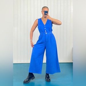 Fashion Brand Company by Penelope Gazin French Blue Suspender Wide Leg Trousers